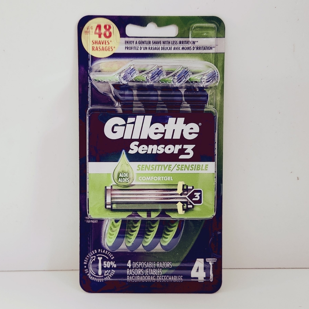 ⭐4/$15 Gillette Sensor3 Sensitive 3-Blade Disposable Razor, 4 CT